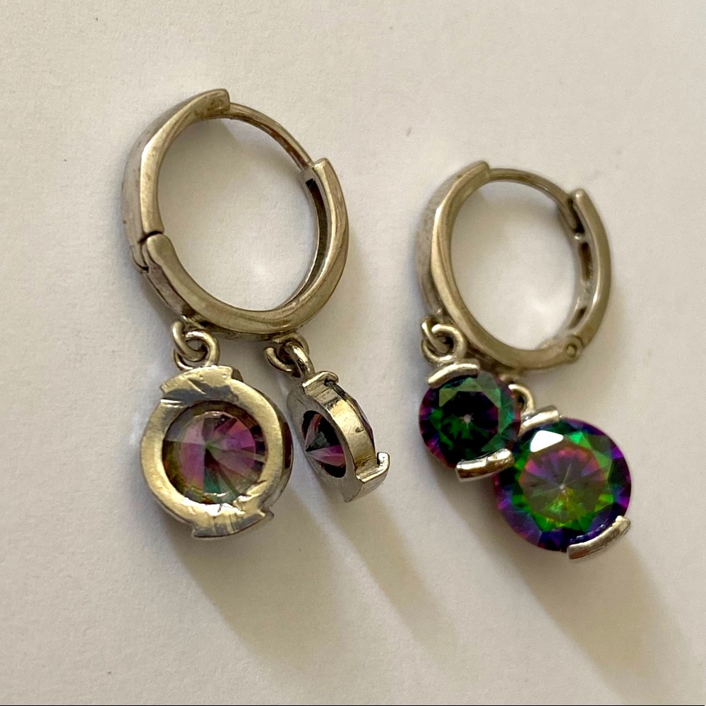 925 Silver earrings double purple green stones - Picture 2 of 6